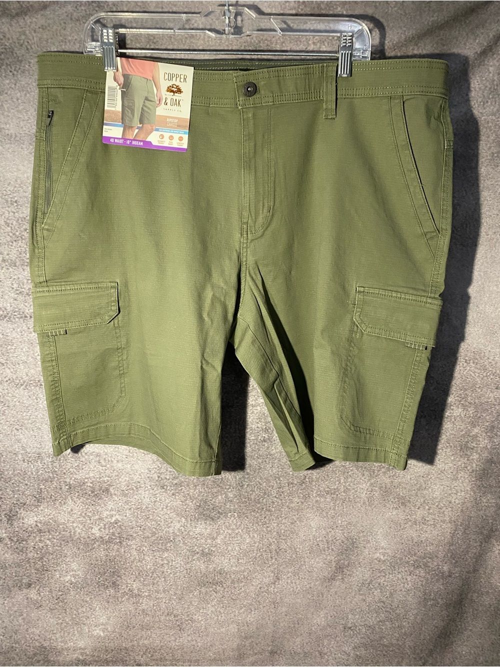 NWT Copper & Oak Mens Ripstop Cargo Shorts Green Size 40 Waist 10 Inseam Stretch